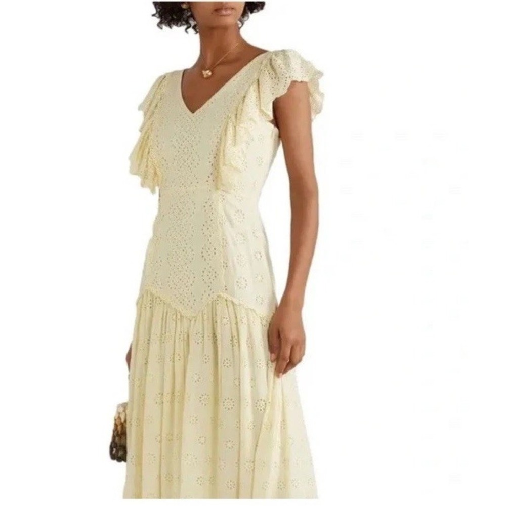NWT LoveShackFancy Cressida Eyelet Maxi Dress in Pisco Yellow Buttercream MEDIUM - Picture 3 of 16